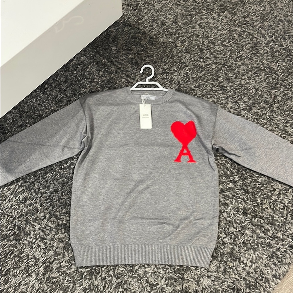 Gray Sweater with Red Heart Logo